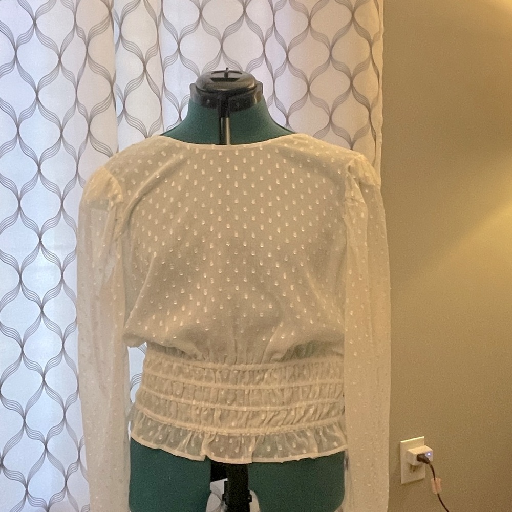 Express off-white blouse with monochromatic polka dots - size large.